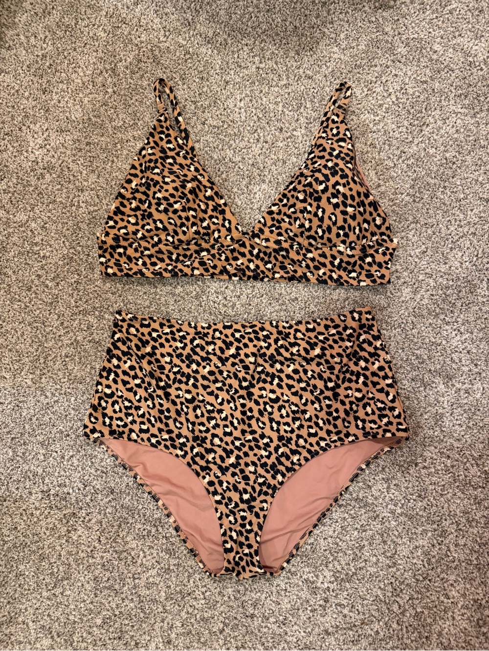 aerie Leopard Print Triangle Bikini Top in Warm Tan
